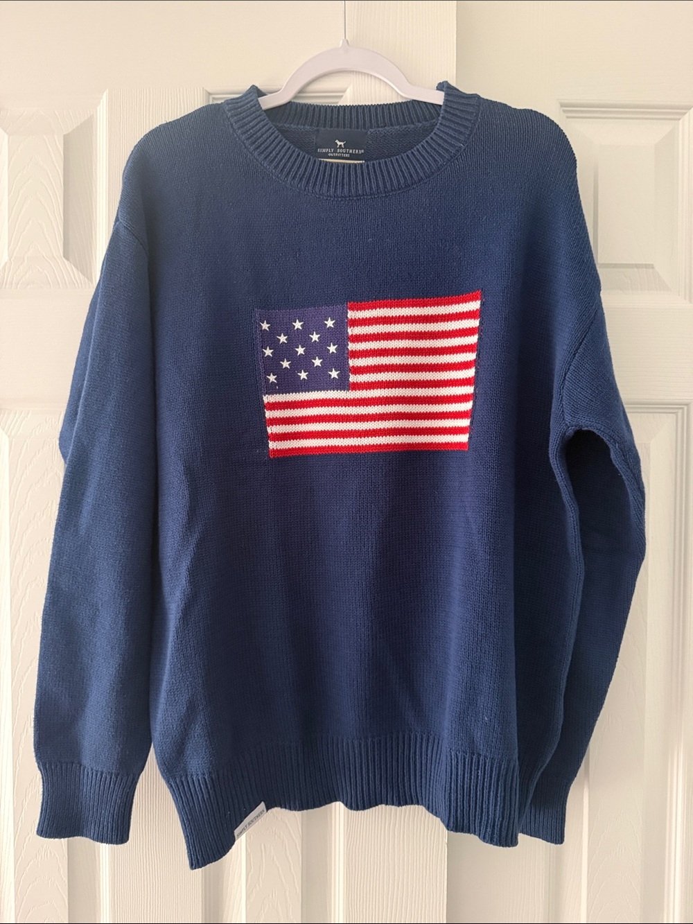 Simply Southern Navy Crewneck Sweater with American Flag